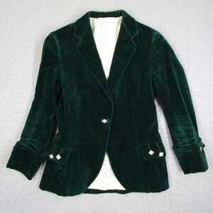 The Scotch House Vintage Green Velvet Blazer Jacket Heraldic Buttons Size 34